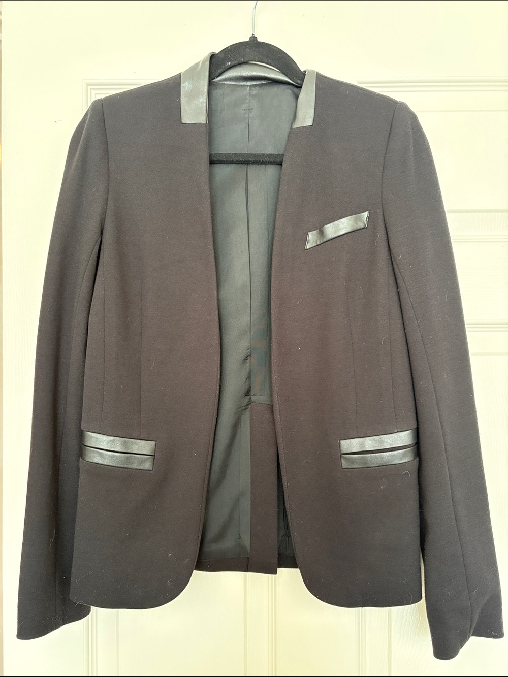 Bailey 44 Chassis Jacket Black Faux Leather Trim Blazer Size S - Picture 2 of 7